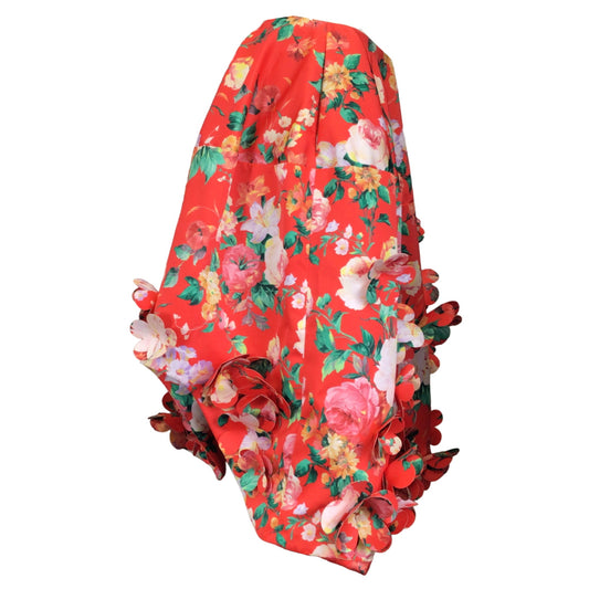 Simone Rocha Red Multi Flower Applique Floral Printed Satin Skirt