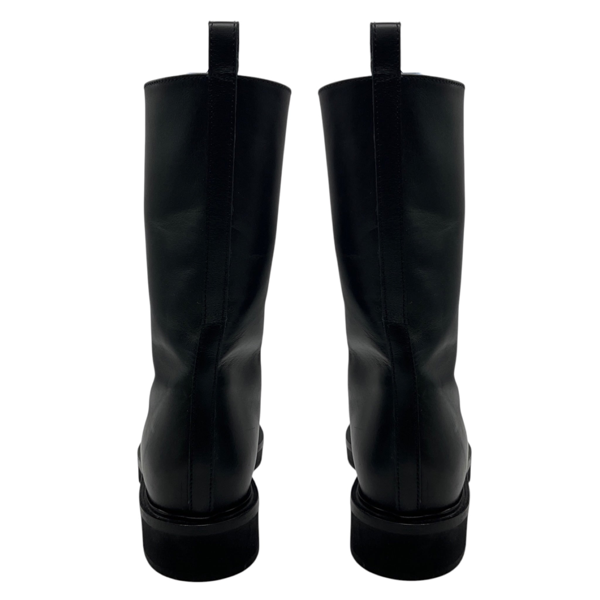 Khaite Black Conley Lace Up Leather Combat Boots