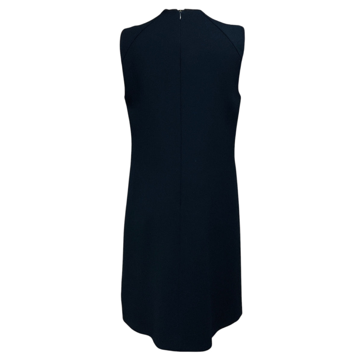 Prada Navy Blue Sleeveless Wool Midi Dress with Pockets and Pleated Detail