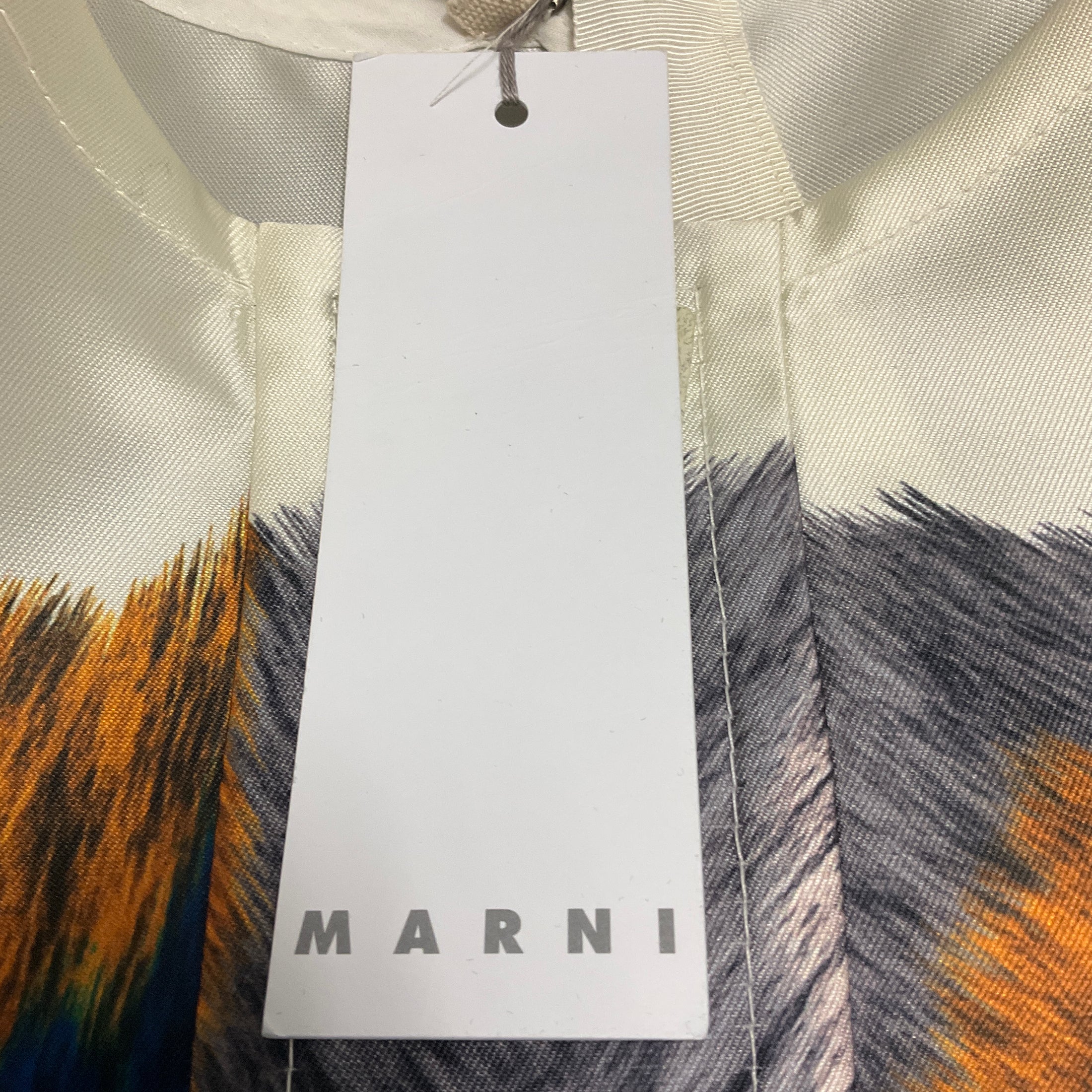 Marni Orange / Blue / Black Multi Sleeveless Feather Print Dress
