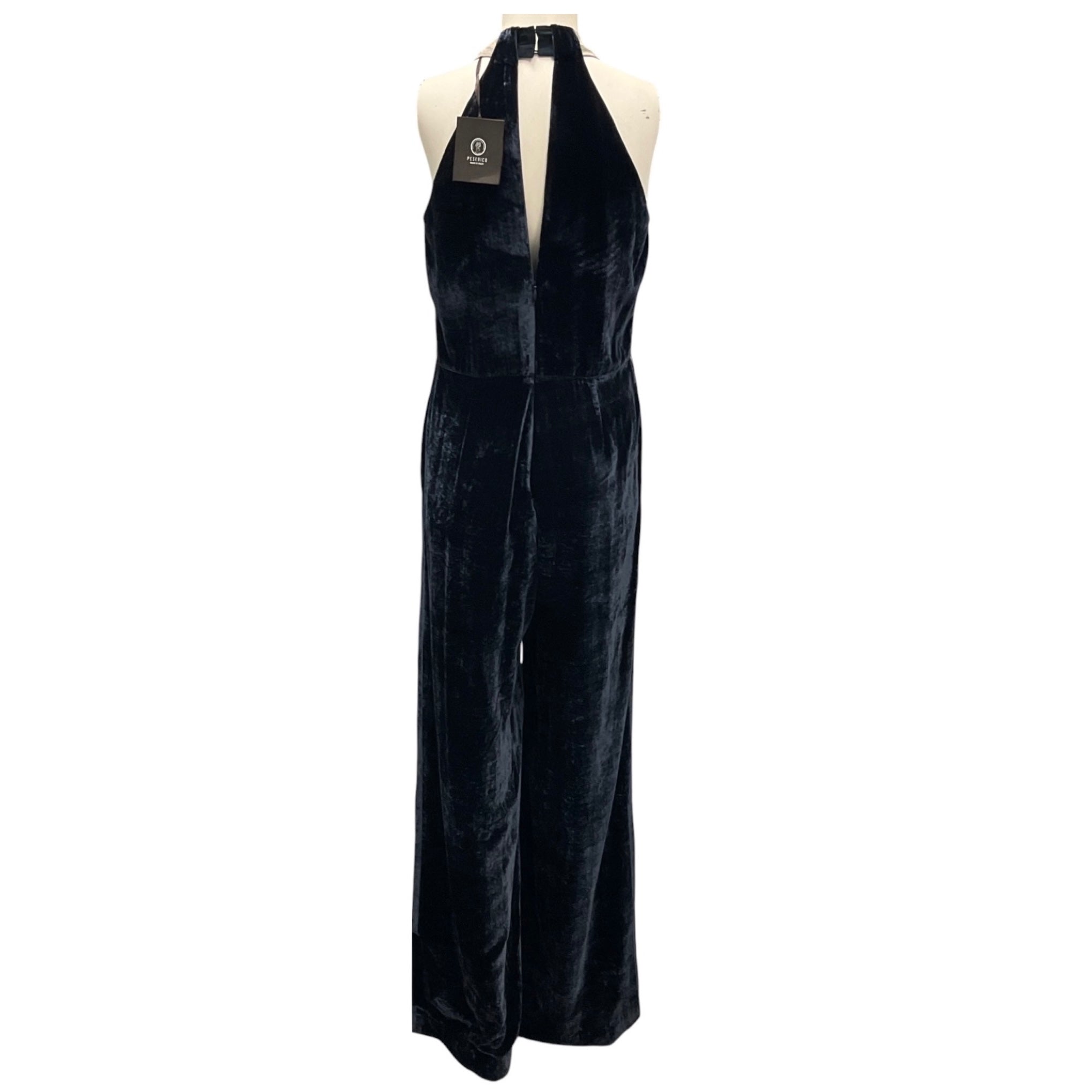 Peserico Navy Monili Bead Embellished Velvet Jumpsuit