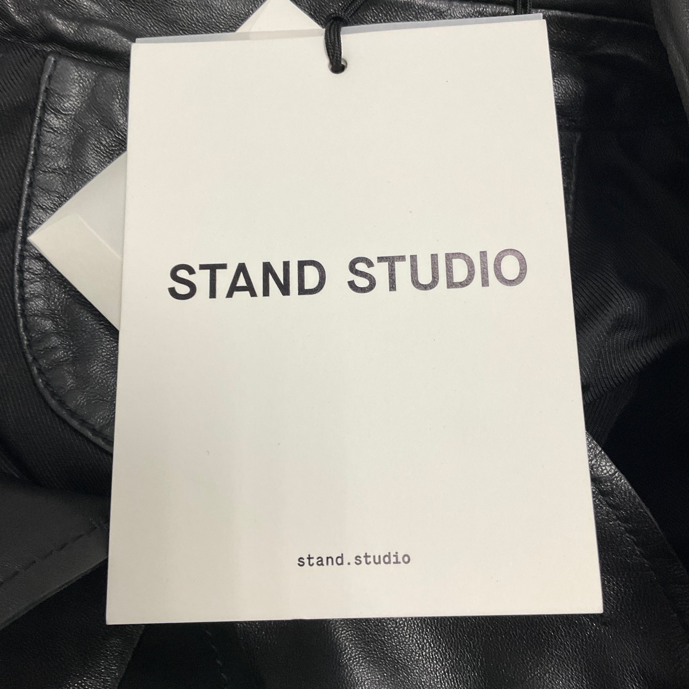 Stand Studio Black Lamb Leather and Suede Panelled Blossom Trenchcoat