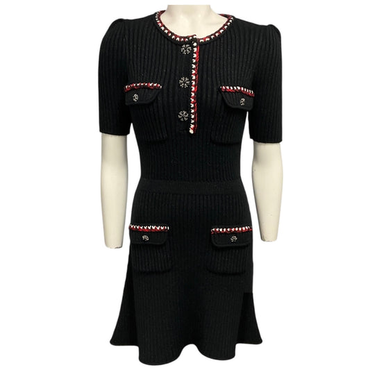 Self-Portrait Black Lurex Contrast Trim Mini Dress