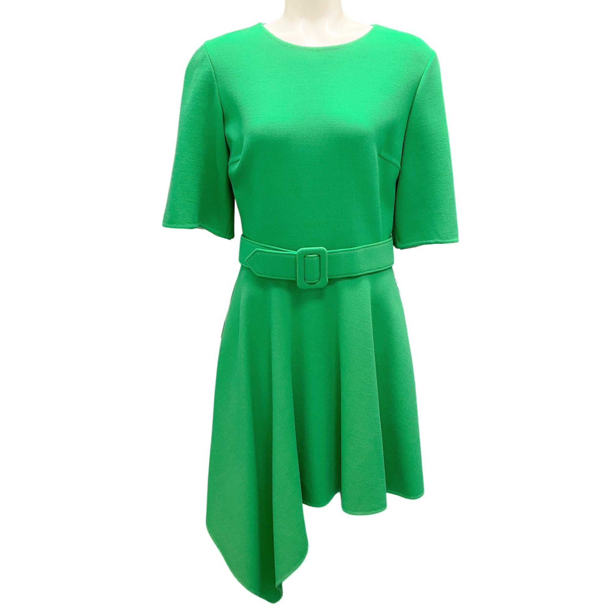 Oscar de la Renta Green Pre-Fall 2023 Asymmetric-Hem Belted Dress