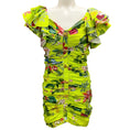 Load image into Gallery viewer, Oscar de la Renta Neon Yellow Multi Spring 2024 Off Shoulder Ruffle Mini Dress
