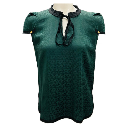 Louis Vuitton Dark Green Monogram Logo Jacquard Silk Top