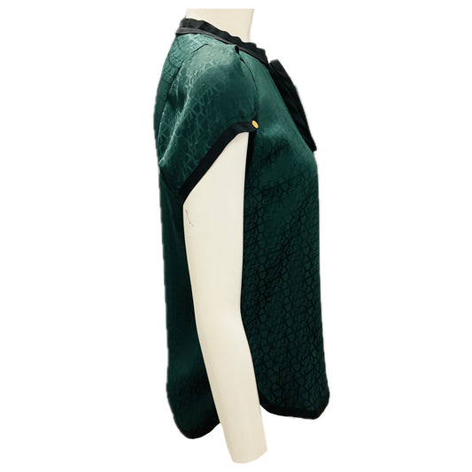 Louis Vuitton Dark Green Monogram Logo Jacquard Silk Top