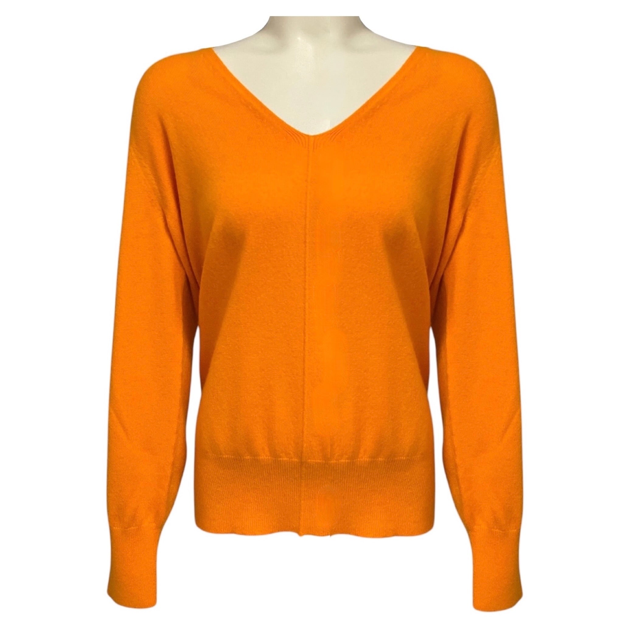 Akris Orange Long Sleeved V-Neck Cashmere Knit Sweater