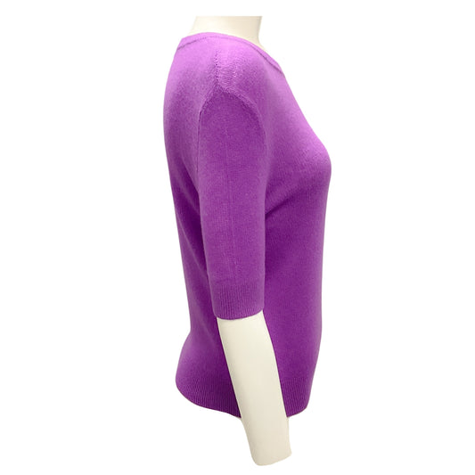 Khaite Purple Short Sleeved Cashmere Knit Crewneck Pullover Sweater