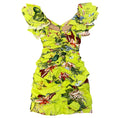 Load image into Gallery viewer, Oscar de la Renta Neon Yellow Multi Spring 2024 Off Shoulder Ruffle Mini Dress
