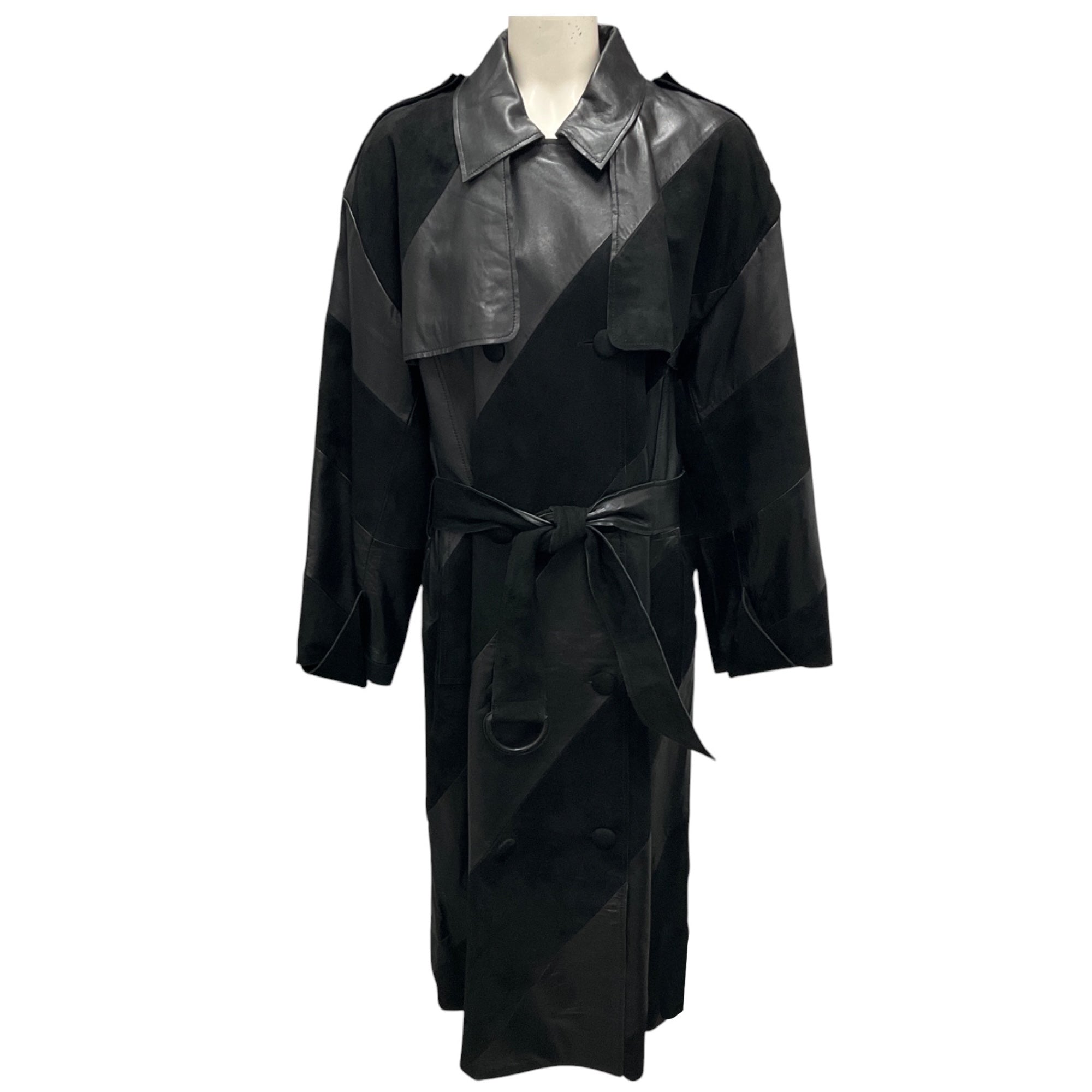 Stand Studio Black Lamb Leather and Suede Panelled Blossom Trenchcoat