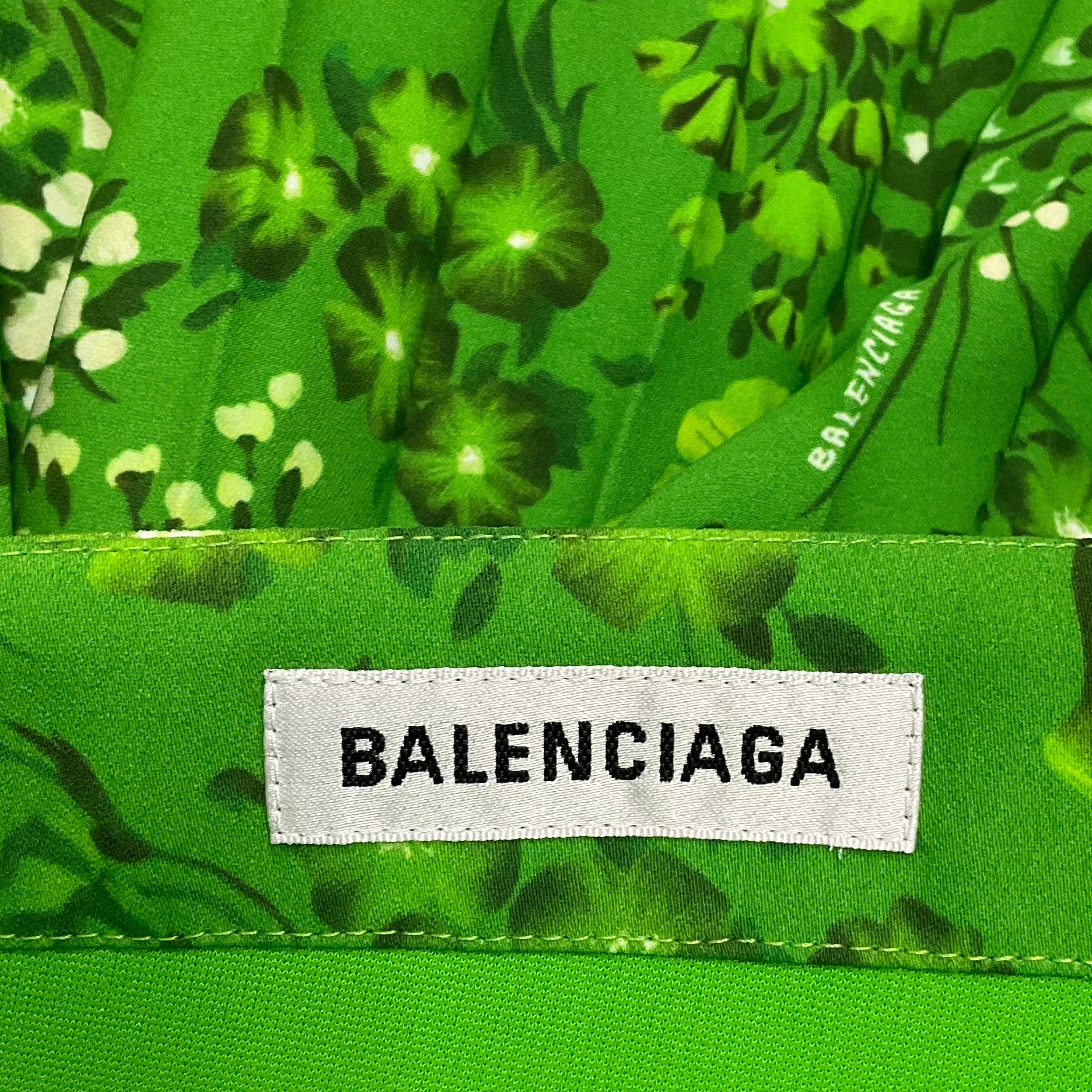 Balenciaga Green Floral Printed Pleated Asymmetric Midi Skirt