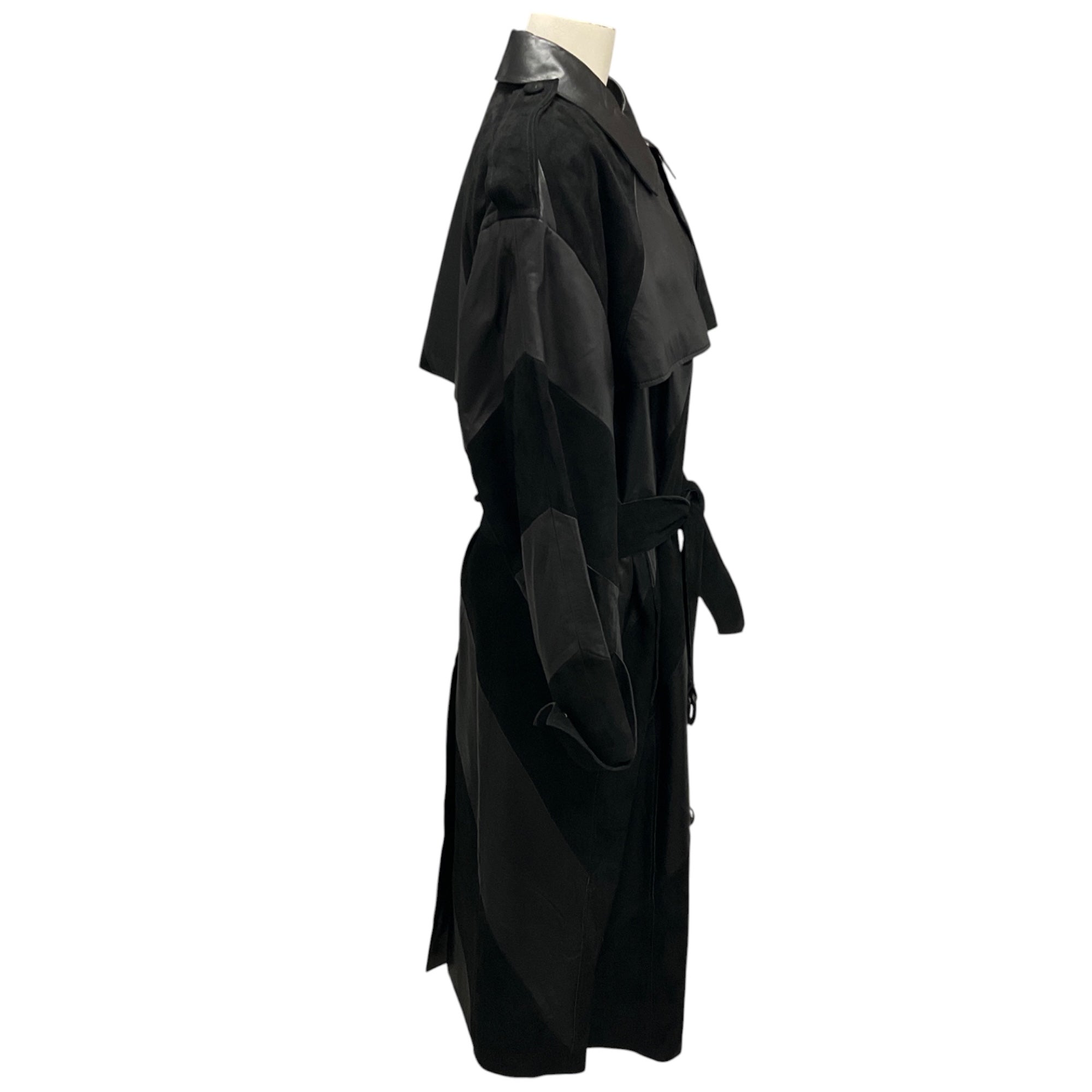 Stand Studio Black Lamb Leather and Suede Panelled Blossom Trenchcoat