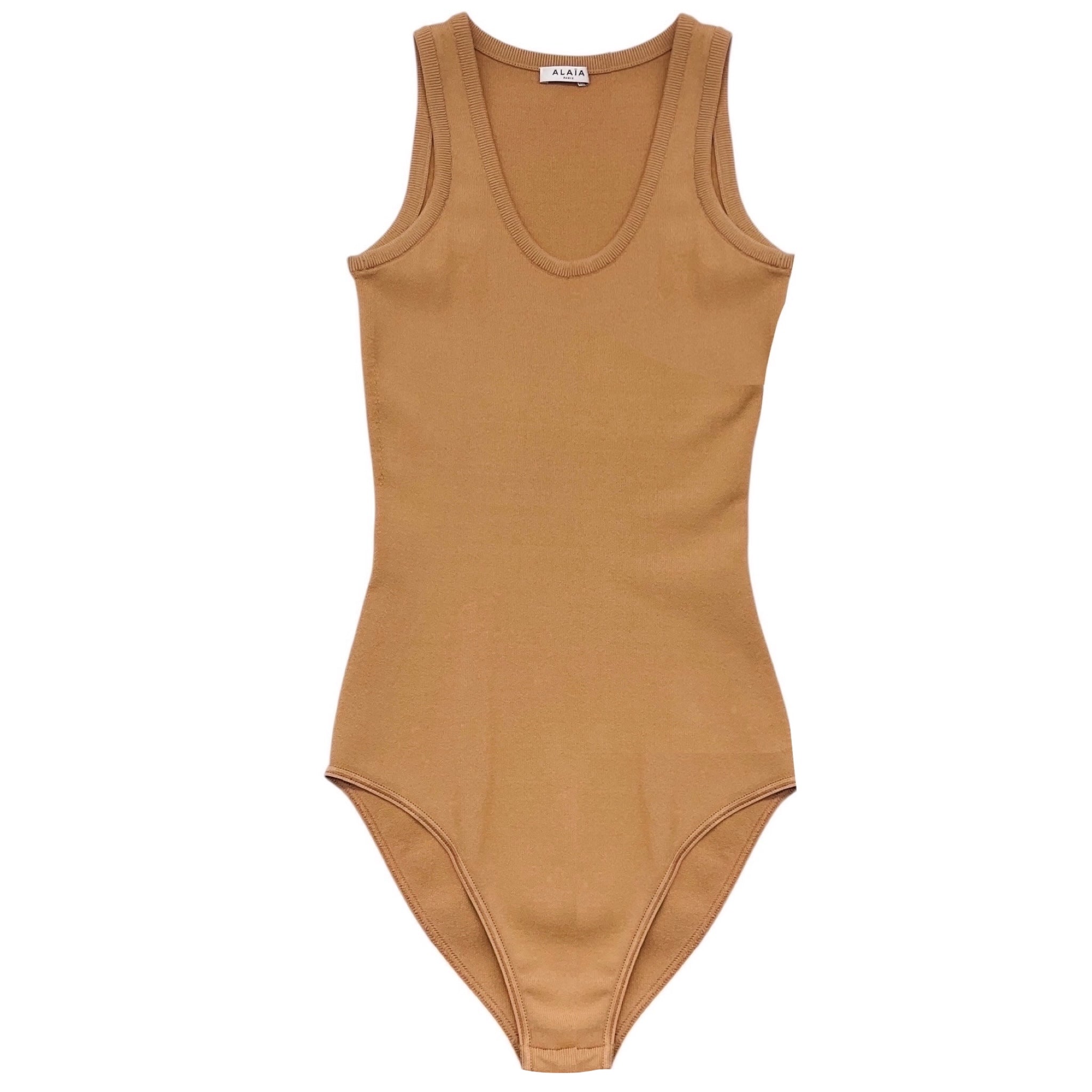 Alaia Nude Viscose Knit Tank Top Bodysuit