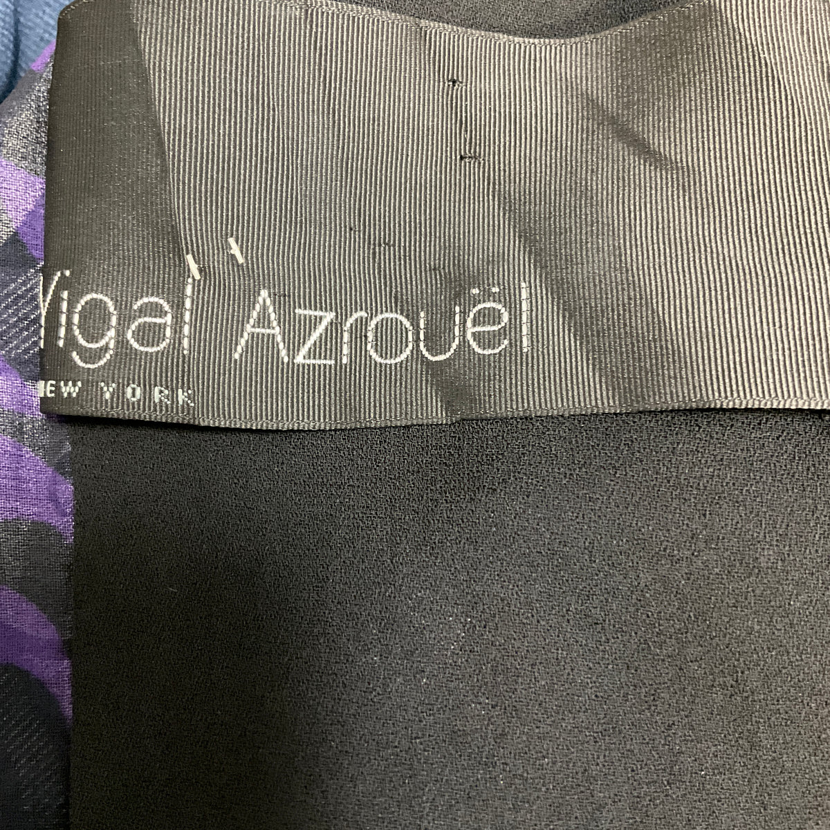Yigal Azrouel Purple / Black Brocade Chiffon Gown with Lambskin Leather Trim