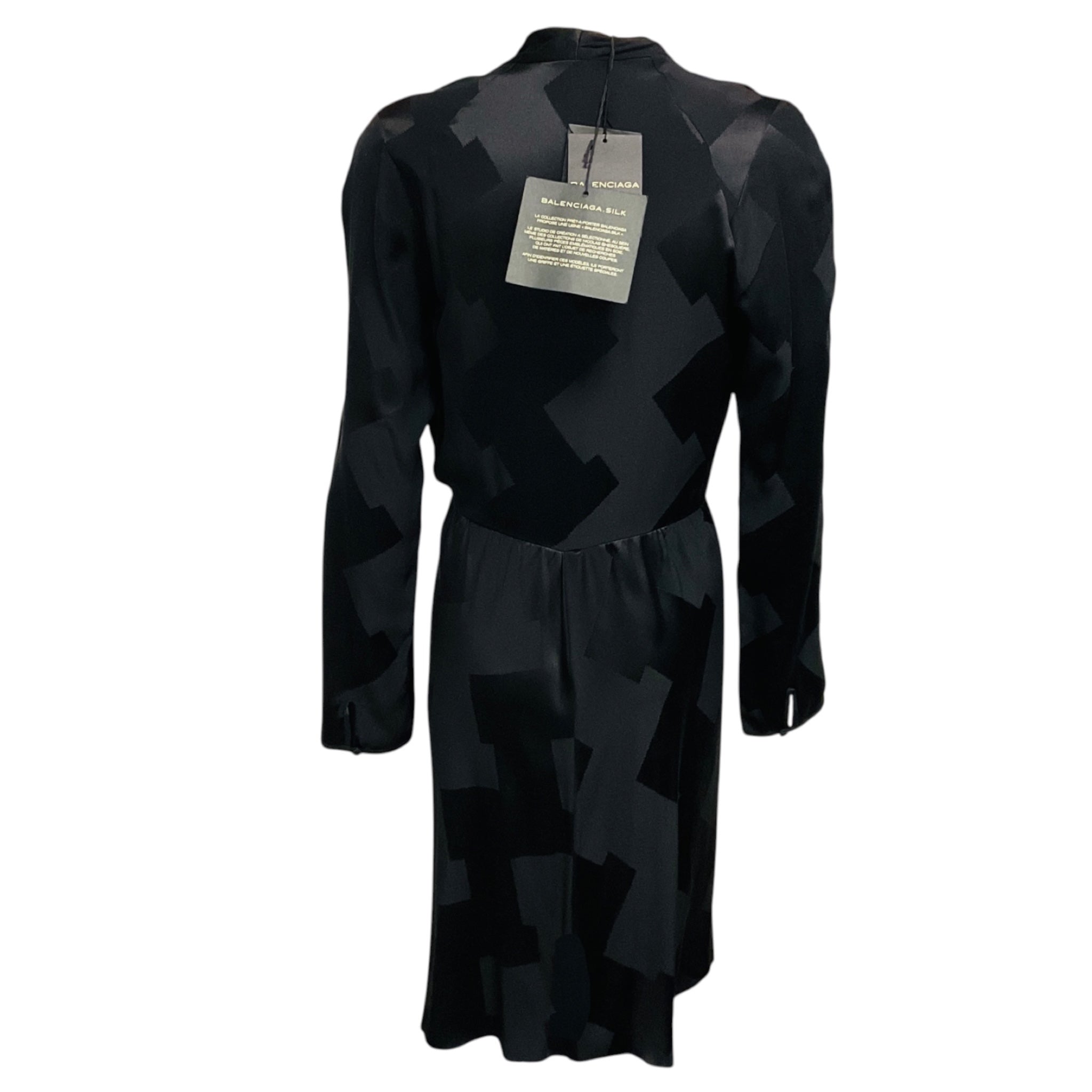 Balenciaga Black Geometric Silk Jacquard Cocktail Dress