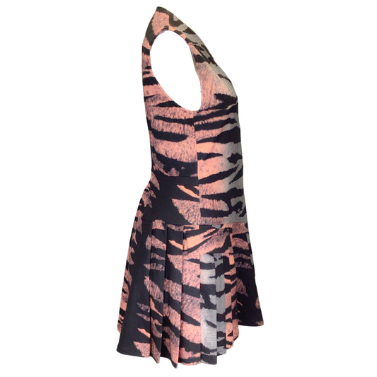 McQ by Alexander McQueen Black / Pink Multi Printed Pleated Zipper Detail Sleeveless Dress