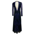 Load image into Gallery viewer, Yigal Azrouel Purple / Black Brocade Chiffon Gown with Lambskin Leather Trim
