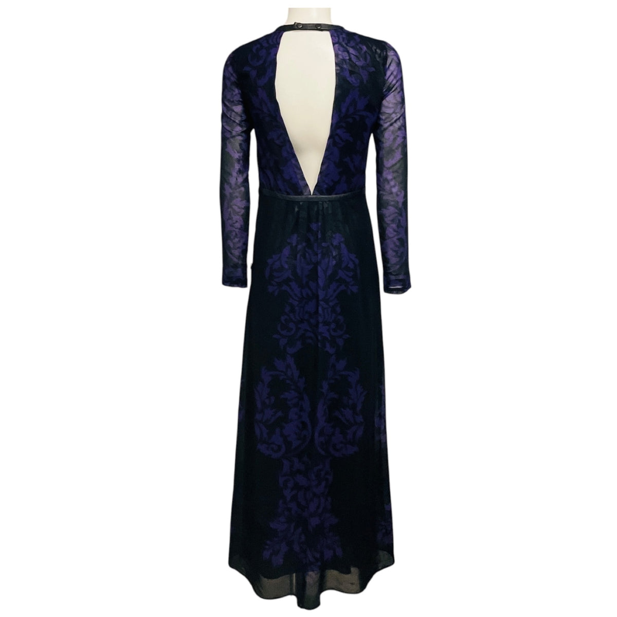 Yigal Azrouel Purple / Black Brocade Chiffon Gown with Lambskin Leather Trim