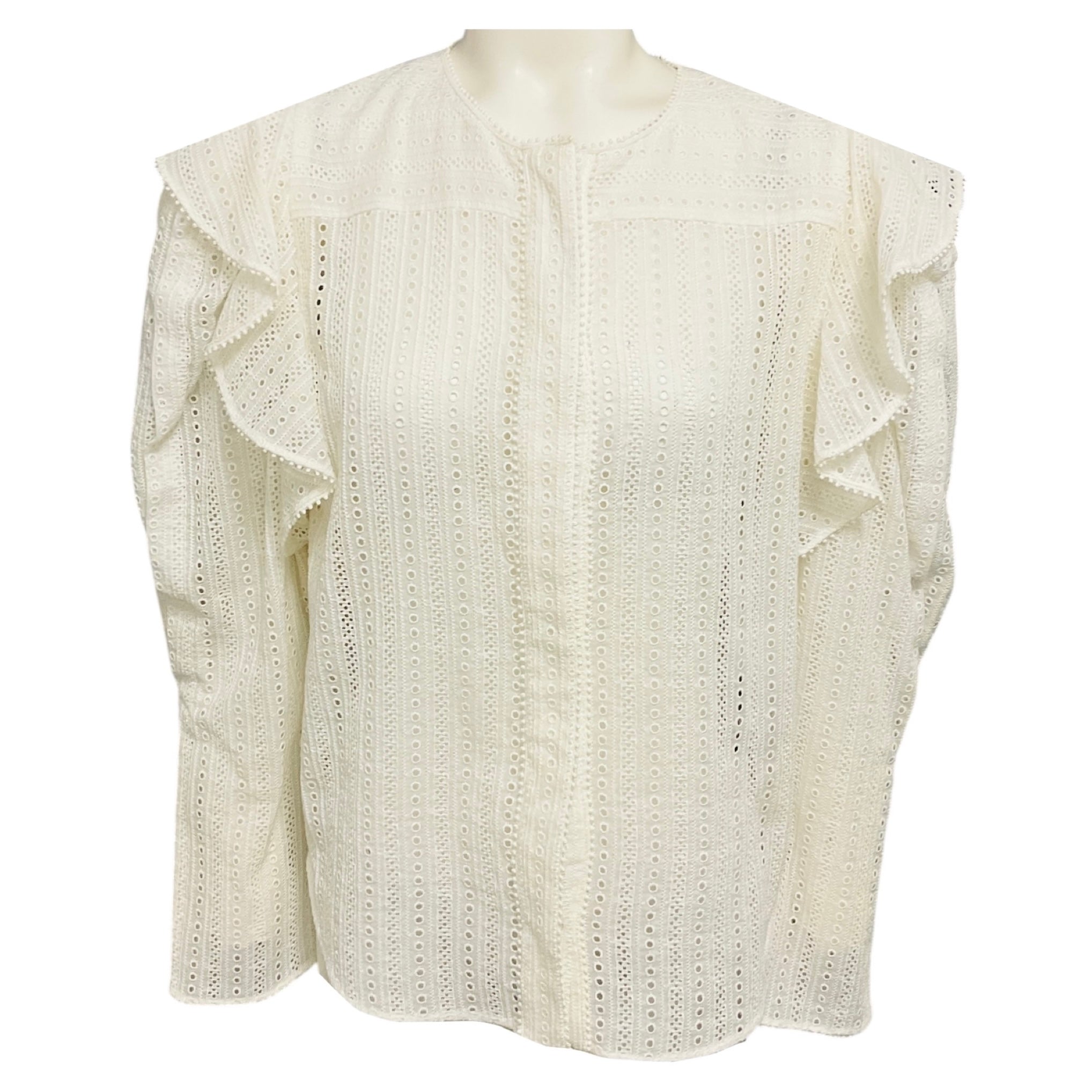 Isabel Marant White Getylia Ruffle Eyelet Shirt