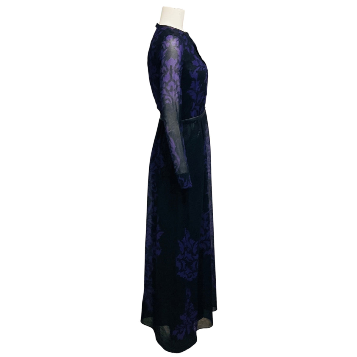 Yigal Azrouel Purple / Black Brocade Chiffon Gown with Lambskin Leather Trim