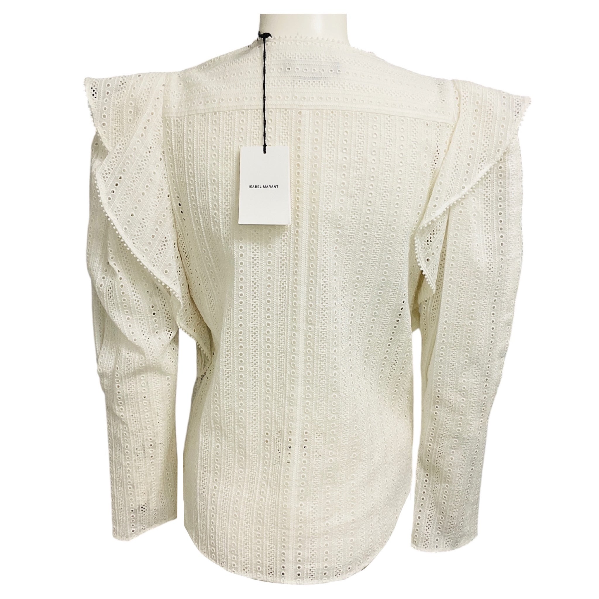 Isabel Marant White Getylia Ruffle Eyelet Shirt