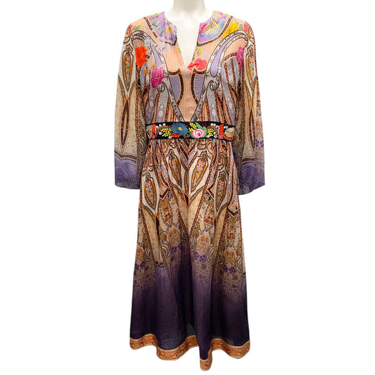 Etro Peach / Purple Multi Printed Silk Midi Dress