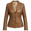 Load image into Gallery viewer, Imp of the Roses Tan Tiger Lily Leather Jacket with Brass Fleur Buttons
