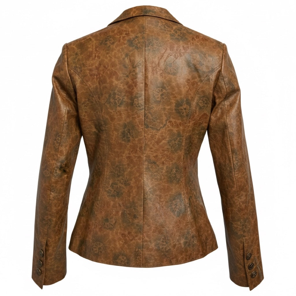 Imp of the Roses Tan Tiger Lily Leather Jacket with Brass Fleur Buttons