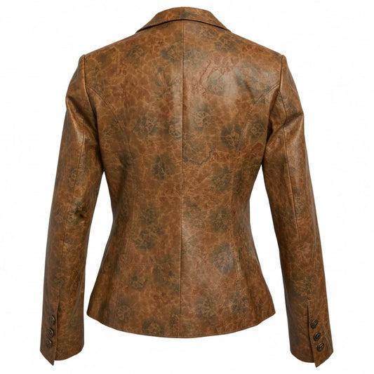 Imp of the Roses Tan Tiger Lily Leather Jacket with Brass Fleur Buttons
