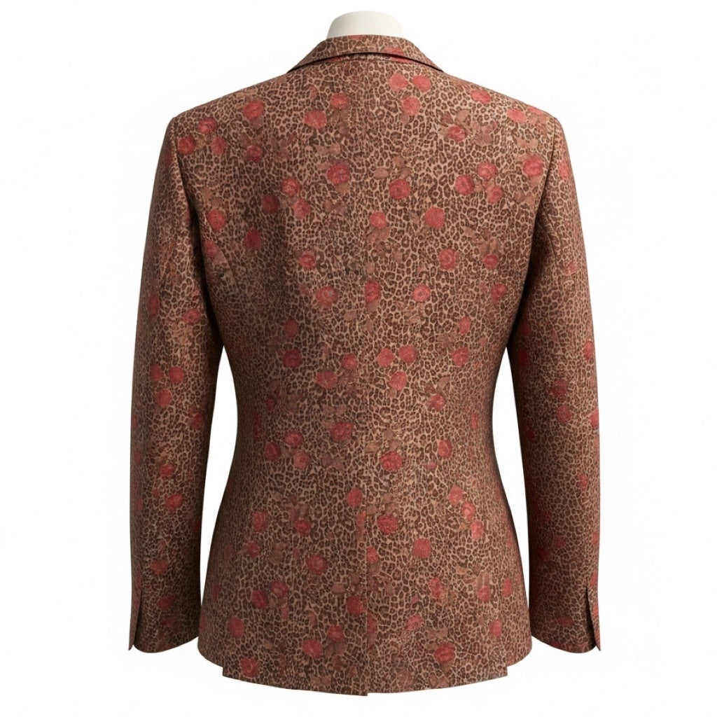 Imp of the Roses Light Brown / Pink Pandora Rose Print Genuine Nappa Leo Leather Jacket with Silk Lining