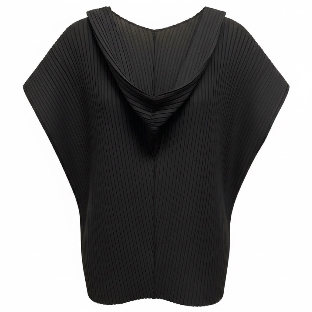 Issey Miyake Black Draped Detail Pleated Blouse