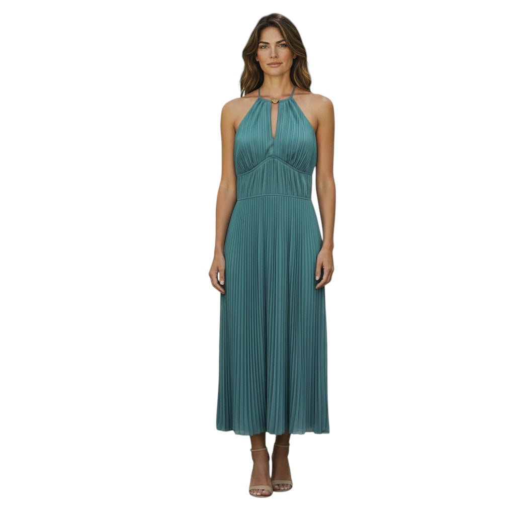Jonathan Simkhai Celeste Blue Carli Plisse Halter Midi Dress