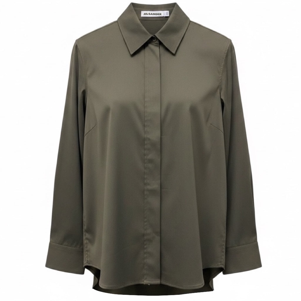 Jil Sander Olive Green Cotton Stretch Button Down Shirt / Blouse