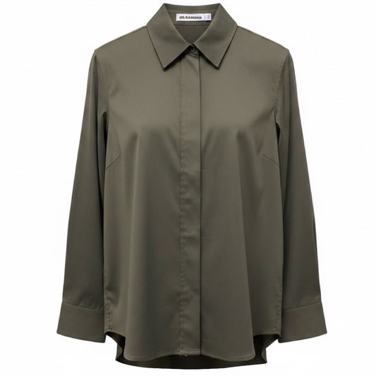 Jil Sander Olive Green Cotton Stretch Button Down Shirt / Blouse