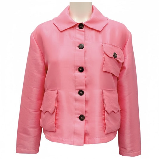 Kika Vargas Pink Button Front Silk Satin Jacket