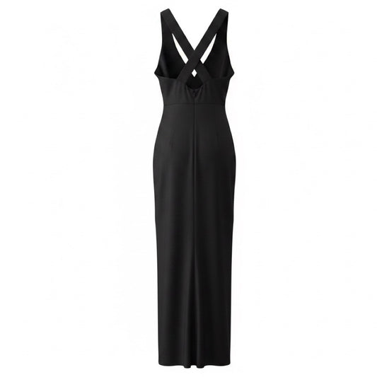 Khaite Black Sleeveless Cross Back Silk Midi Cocktail Dress