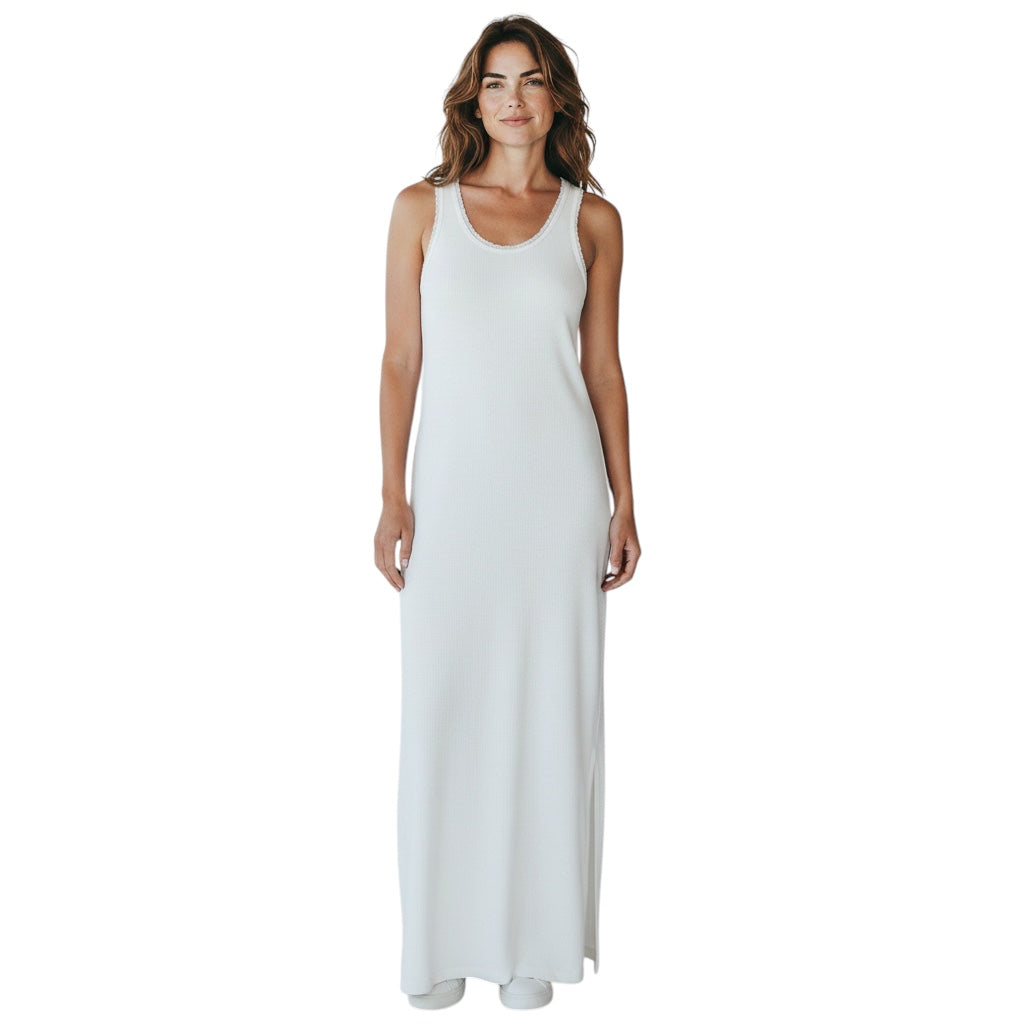 Lanvin Ivory Raw Silk Edge Sleeveless Cotton Maxi Dress