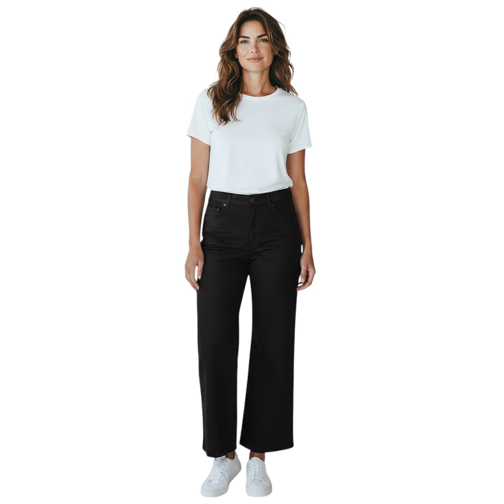 L'Agence Black Noir Coated Oriana High Rise Straight Jeans