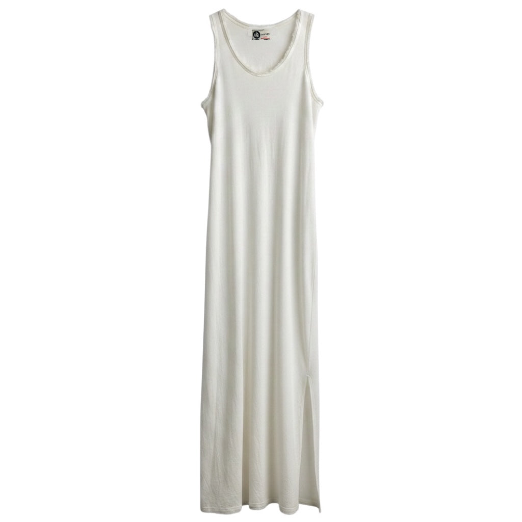 Lanvin Ivory Raw Silk Edge Sleeveless Cotton Maxi Dress