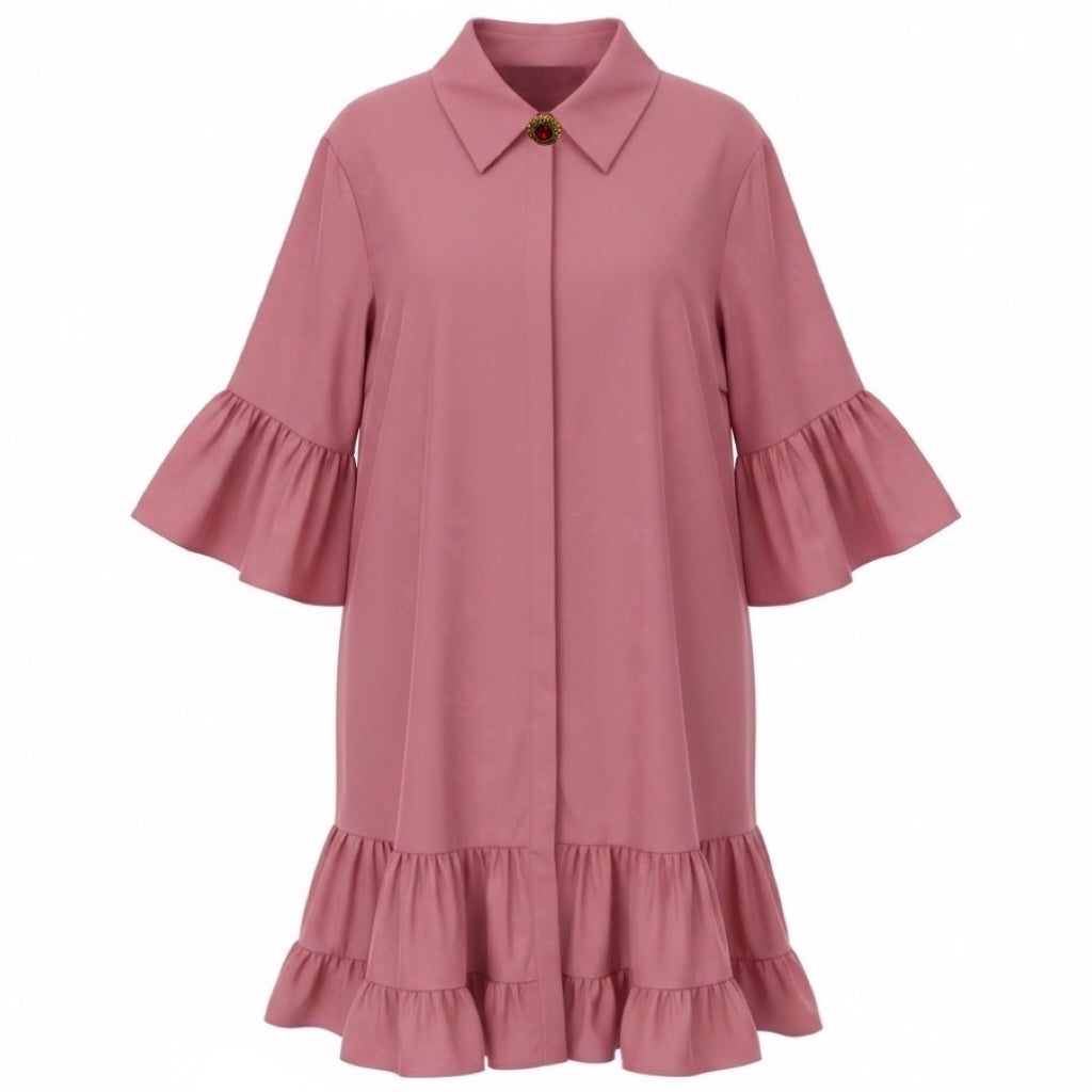 La DoubleJ Blush Pink Ruffled Choux Dress with Jewel Button