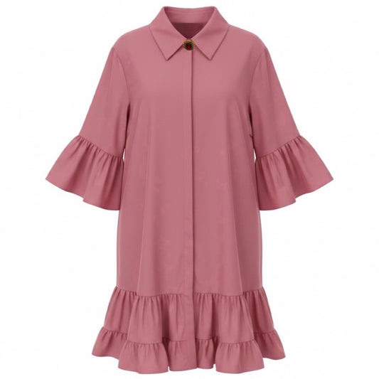 La DoubleJ Blush Pink Ruffled Choux Dress with Jewel Button
