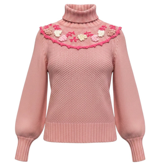 LoveShackFancy Little Bow Pink Rhett Turtleneck Sweater