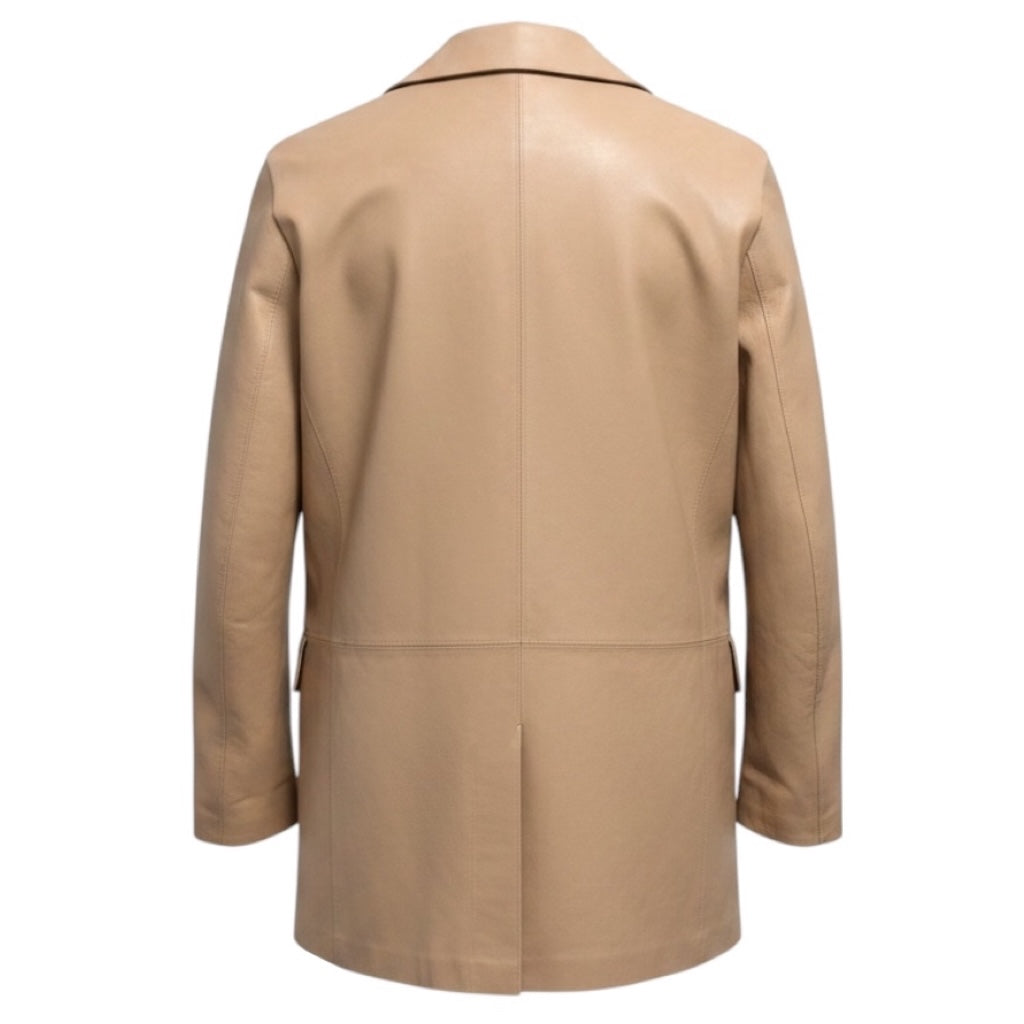 Lamarque Beige Quirina Relaxed Fit Open Front Leather Blazer