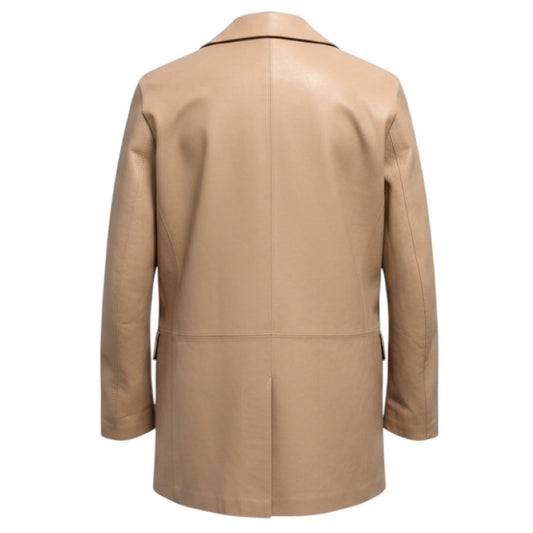 Lamarque Beige Quirina Relaxed Fit Open Front Leather Blazer