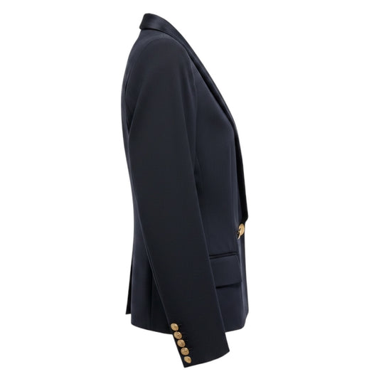 L'Agence Navy Blue Blazer with Gold Buttons and Satin Lapel