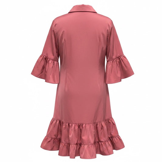La DoubleJ Blush Pink Ruffled Choux Dress with Jewel Button