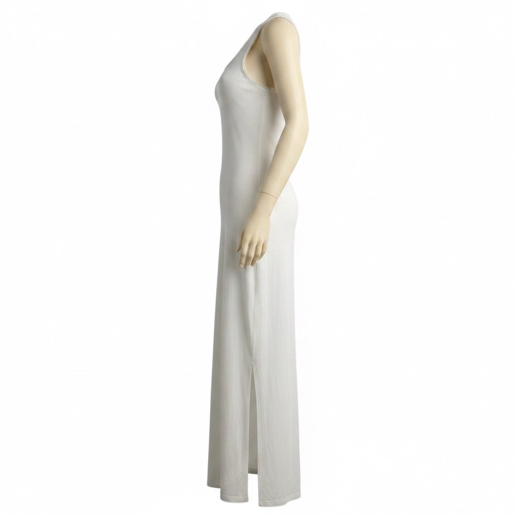 Lanvin Ivory Raw Silk Edge Sleeveless Cotton Maxi Dress