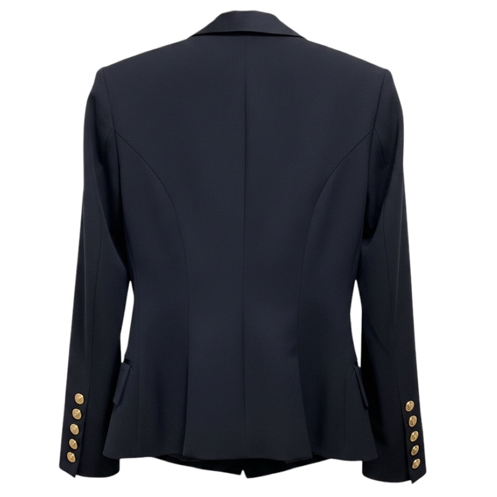 L'Agence Navy Blue Blazer with Gold Buttons and Satin Lapel