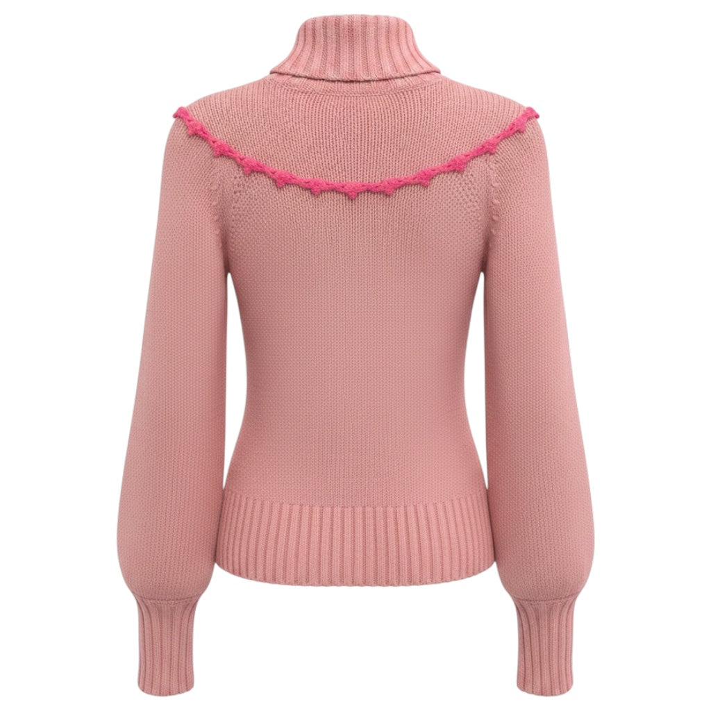 LoveShackFancy Little Bow Pink Rhett Turtleneck Sweater